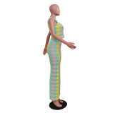 Women knitting sleeveless Top and Bell Bottom Pant two-piece set