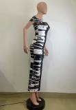Women Sexy Off Shoulder Print Sleeveless Bodycon Dress