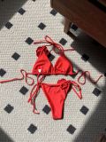 Women Solid Rose Drawstring Lace-Up swimwear Bikini Two Pieces