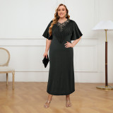 Plus Size Women Quarter Sleeve Tassel Slit Dress