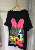 Plus Size Women Summer Beaded Loose Short Sleeve T-Shirt
