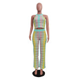 Women knitting sleeveless Top and Bell Bottom Pant two-piece set