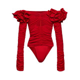 Women's Flower Decoration Hollow Solid Color Sexy One-Piece Swimsuit Skirt Set