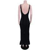 Women's Spring Summer Style Low Back Sexy Knitting Beach Blouse Dress