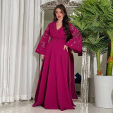 Muslim Beaded Dress Chic Elegant Robe With Belt