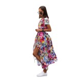 Women's Holidays Polka Dot Print Lace-Up Slim Waist V-Neck Short Sleeve Maxi Dress