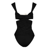 Women's Flower Decoration Hollow Solid Color Sexy One-Piece Swimsuit Skirt Set