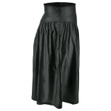 Plus Size Women's Pu Leather Patchwork Long Skirt With Pockets