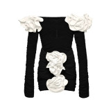 Women's Flower Decoration Hollow Solid Color Sexy One-Piece Swimsuit Skirt Set