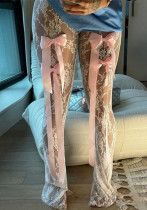High-Waisted Lace See-Through Bow Trousers Straight-Leg Pants High-Waisted Lace See-Through Bow Trousers Straight-Leg Pants