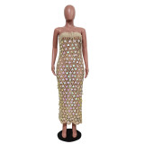 Women's Knitting Strapless Sequined Hollow Beach Dress