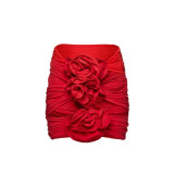 Women's Flower Decoration Hollow Solid Color Sexy One-Piece Swimsuit Skirt Set