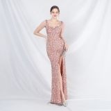 Celebrity Formal Occasion Velvet Beaded Long Evening Dress
