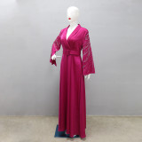 Muslim Beaded Dress Chic Elegant Robe With Belt