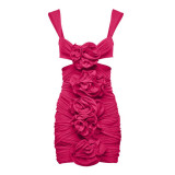 Women's Flower Decoration Hollow Solid Color Sexy One-Piece Swimsuit Skirt Set