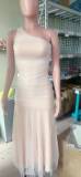 Sexy Fashion Slash Shoulder Ruch Mesh Formal Party Dress