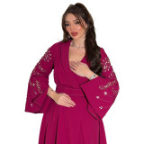 Muslim Beaded Dress Chic Elegant Robe With Belt
