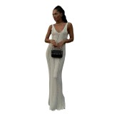 Women's Spring Summer Style Low Back Sexy Knitting Beach Blouse Dress