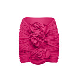 Women's Flower Decoration Hollow Solid Color Sexy One-Piece Swimsuit Skirt Set
