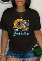 Fashion Style Trendy Pattern Printed Pattern Summer Plus Size Women's Short Sleeve T-Shirt