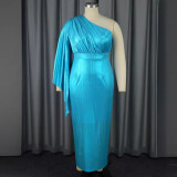 One-Shoulder Pleated Sleeve Formal Party Dresses