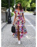 Women's Holidays Polka Dot Print Lace-Up Slim Waist V-Neck Short Sleeve Maxi Dress