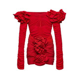 Women's Flower Decoration Hollow Solid Color Sexy One-Piece Swimsuit Skirt Set
