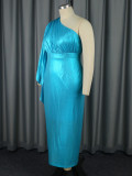 One-Shoulder Pleated Sleeve Formal Party Dresses
