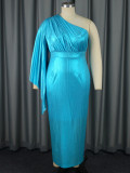 One-Shoulder Pleated Sleeve Formal Party Dresses