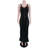 Women's Spring Summer Style Low Back Sexy Knitting Beach Blouse Dress
