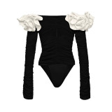Women's Flower Decoration Hollow Solid Color Sexy One-Piece Swimsuit Skirt Set