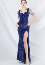 Celebrity Formal Occasion Velvet Beaded Long Evening Dress Celebrity Formal Occasion Velvet Beaded Long Evening Dress
