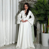 Muslim Beaded Dress Chic Elegant Robe With Belt
