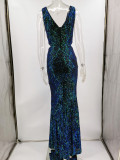 Sexy Retro Green Sequin Dress Women's Long Dress Evening Gown