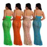 Women's Knitting Strapless Sequined Hollow Beach Dress
