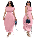 Summer Women Round Neck Solid Dress