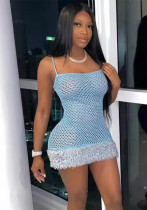 Women suspender sexy beaded Shiny mesh hollow dress Women suspender sexy beaded Shiny mesh hollow dress