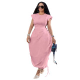 Summer Women Round Neck Solid Dress