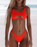 Women Solid Bikini Cutout Swimwear Two Pieces