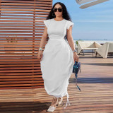 Summer Women Round Neck Solid Dress