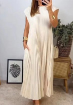 Women Round Neck Sleeveless Pleated Dress Women Round Neck Sleeveless Pleated Dress