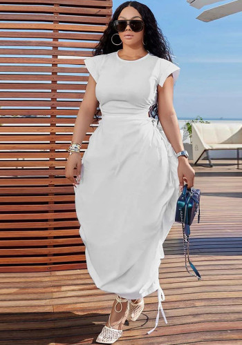 Summer Women Round Neck Solid Dress