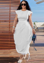 Summer Women Round Neck Solid Dress Summer Women Round Neck Solid Dress