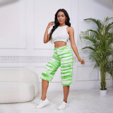 Women Tie Dye Straight Stretch Ripped Denim Cropped Pants Straight Leg Pants