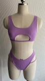 Women Solid Bikini Cutout Swimwear Two Pieces