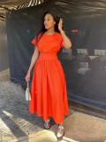 Women Lantern Sleeve Top and Skirt Two-piece Set