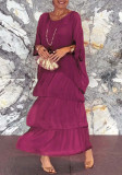 Women chiffon mesh Bat Sleeves Round Neck Long Dress