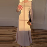 Women Round Neck Long Sleeve Lace Up Dress