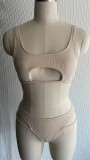 Women Solid Bikini Cutout Swimwear Two Pieces