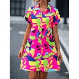 Women short sleeve printed shirt dress